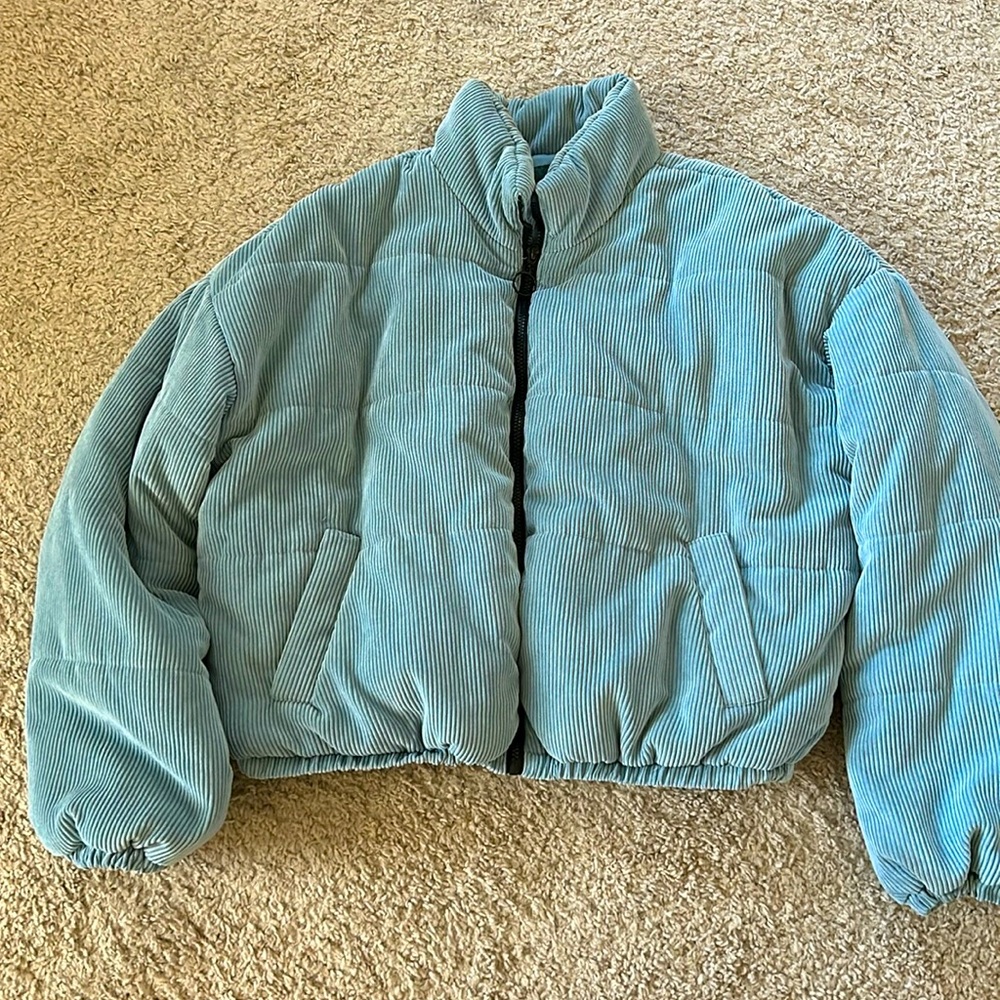 Baby blue target puffer/teddy full zip jacket. Size XL and cinched at the waist